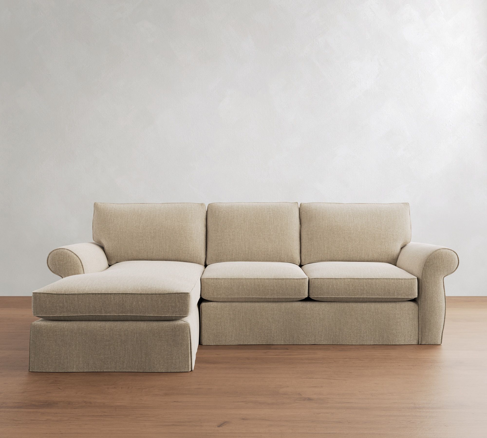 Pearce Roll Arm Slipcovered Chaise Sectional (110"&ndash;150")