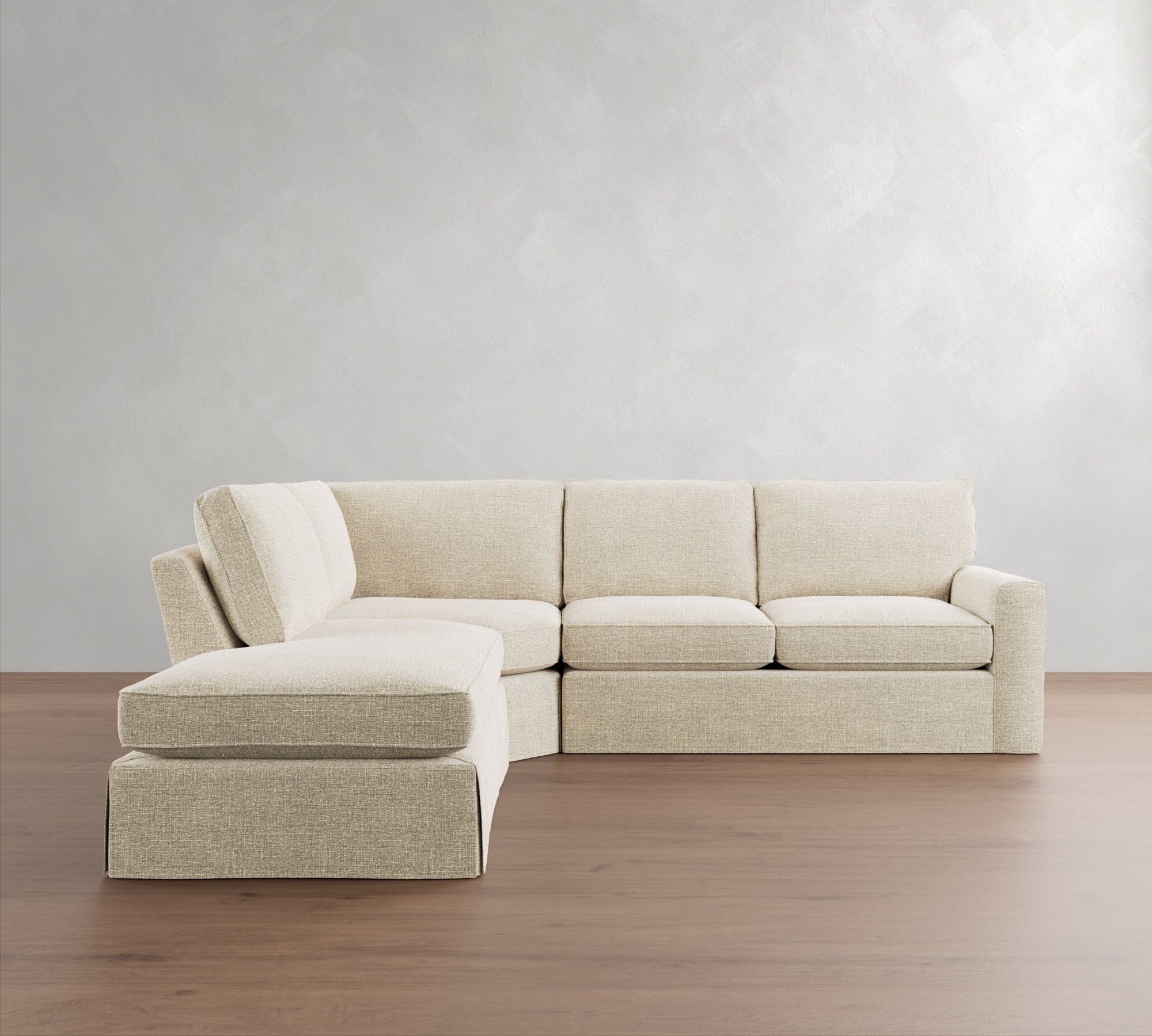 Pearce Square Arm Slipcovered 3-Piece Bumper Sectional (118")