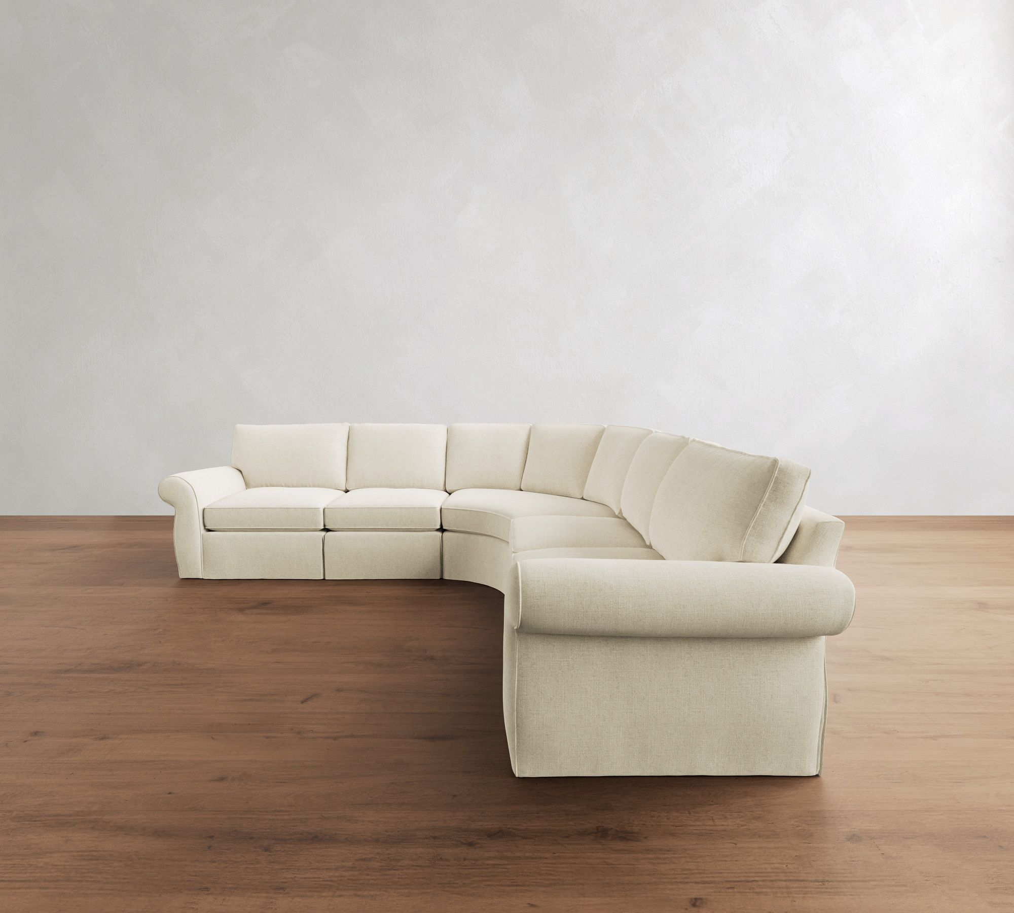 Pearce Roll Arm Slipcovered 5-Piece Curved Wedge Sectional (130") - thumbnail 2