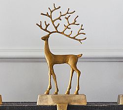 Open Box: Brass Sculpted Reindeer Stocking Holder, Large (11.75"H)