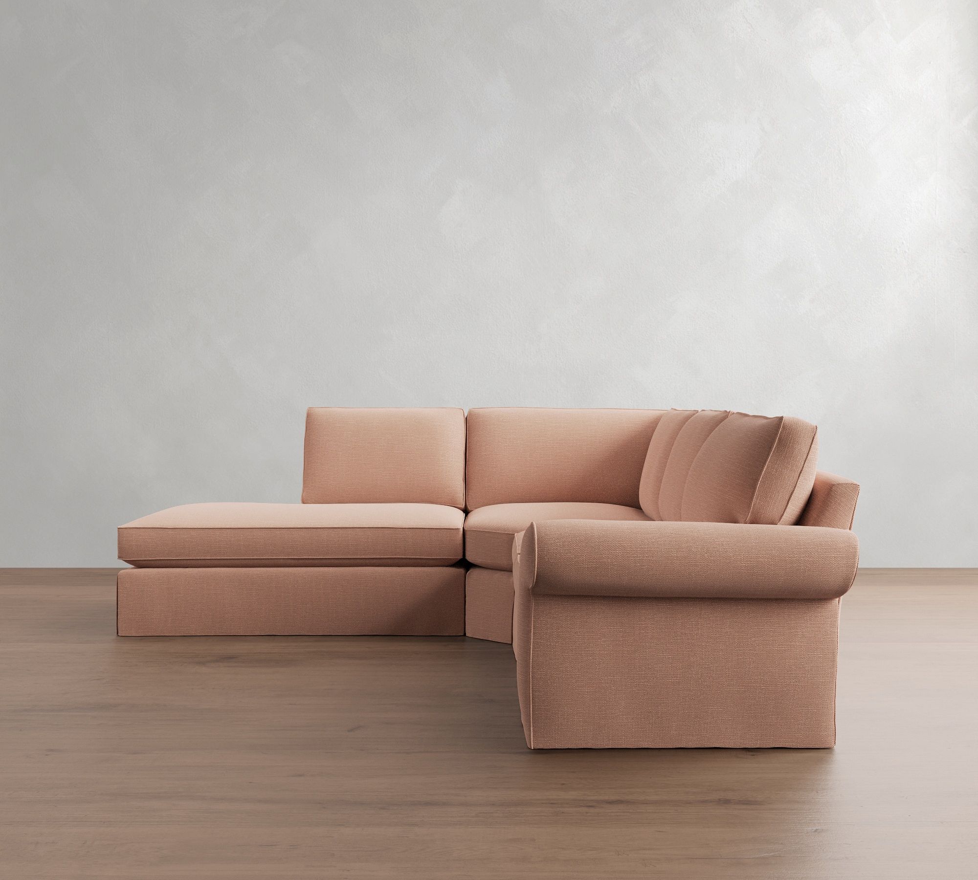 Pearce Roll Arm Slipcovered 3-Piece Bumper Sectional (122")