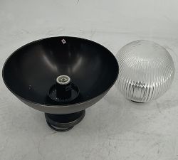Open Box: Cooper Ribbed Glass Round Indoor/Outdoor Flush Mount (12") - Oiled Bronze