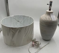 Open Box: Hadley Ceramic Table Lamp, Large (26") - Linen Shade Cream, Blue Striped Finish