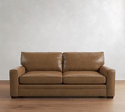 Open Box: Pearce Square Arm Leather Sofa, Grand (91") - Legacy Taupe, Espresso