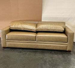 Open Box: Pearce Square Arm Leather Sofa, Grand (91") - Legacy Taupe, Espresso