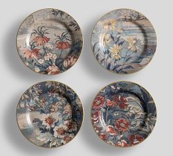 Kravet Folly Scenic Mural Stoneware Appetizer Plates - Mixed Set of 4