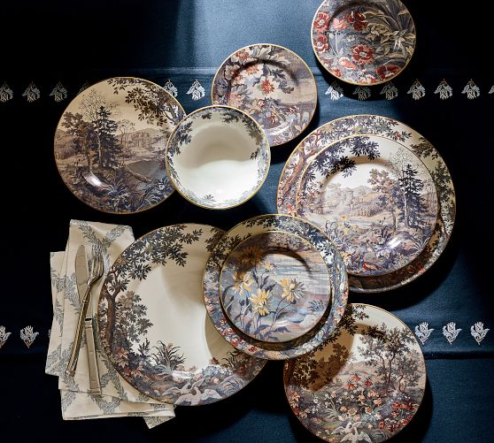 Sylvie Coquet フィーリングス ガレットプレート　4枚セット Kravet Folly Scenic Mural Stoneware Appetizer Plates - Mixed Set