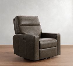 Open Box: Parker Leather Power Swivel Glider Recliner - Statesville Wolf Gray