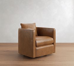 Open Box: Ayden Barrel Leather Swivel Armchair (32") - Vintage Caramel