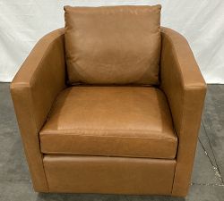 Open Box: Ayden Barrel Leather Swivel Armchair (32") - Vintage Caramel
