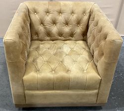 Open Box: Edgewood Leather Swivel Chair without Nailheads - Keystone Sandstone, Seadrift