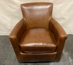 Open Box: Irving Roll Arm Leather Swivel Armchair without Nailheads (33") - Statesville Molasses