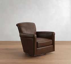 Open Box: Irving Roll Arm Leather Swivel Armchair without Nailheads (33") - Statesville Molasses