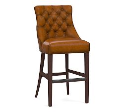 Open Box: Hayes Tufted Leather Bar Stool (33.5") - Burnished Bourbon, Espresso