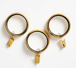 Open Box: Quiet-Glide Curtain Clip Rings (60"-108", 1.25 Diam), Set of 10 - Brass