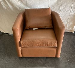 Open Box: Ayden Barrel Arm Leather Swivel Armchair (32") - Vintage Caramel