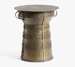 Open Box: Frog Drum Metal Outdoor Side Table, Small (12"Diam.) - Aged Brass