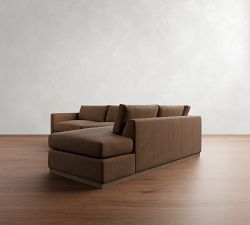 Carmel Slim Arm Leather Wood Base Return Bumper Sectional (110"&ndash;122")