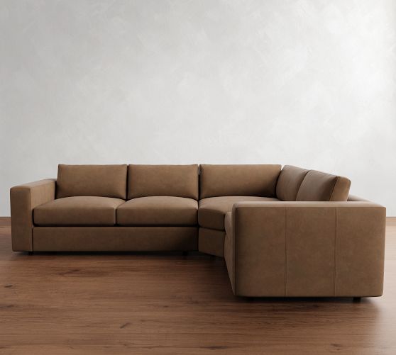 Carmel Wide Arm Leather 3-Piece Wedge Sectional (122") by Pottery Barn