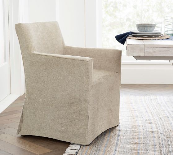 Classic Long Slipcovered Dining Armchair by Pottery Barn