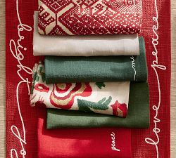 Holiday Sentiment Embroidered Cotton Table Runner
