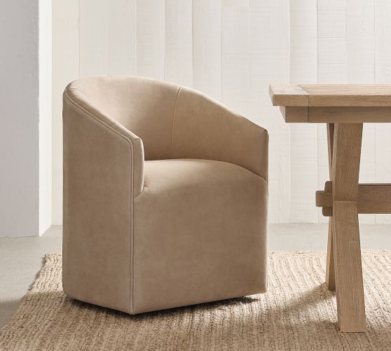 Baldwin Leather Barrel Back Dining Chair by Pottery Barn