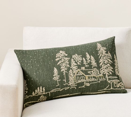 Holiday Lights Embroidered Lumbar Pillow Cover