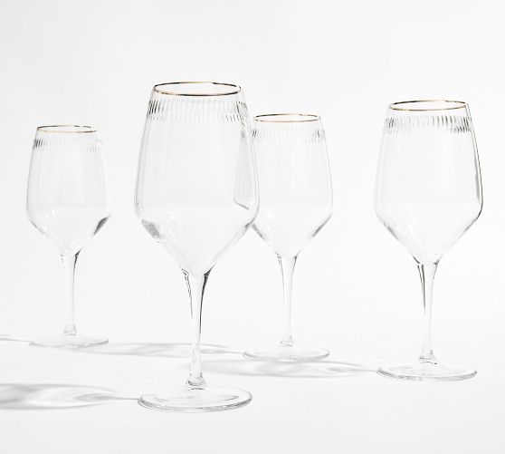 Etched Gold Rim Wine Glasses - Set of 4