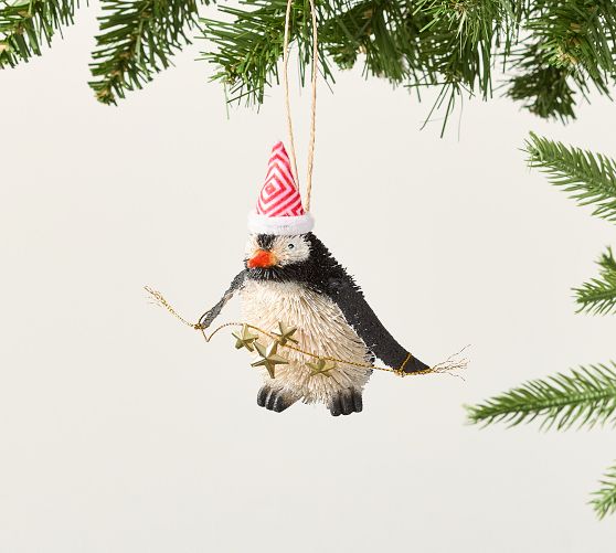 Bottlebrush Penguin with Stars Ornament