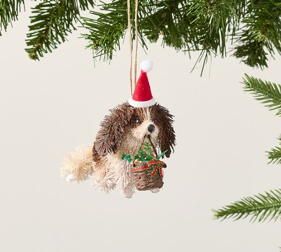 Bottlebrush Dog with Basket Ornament