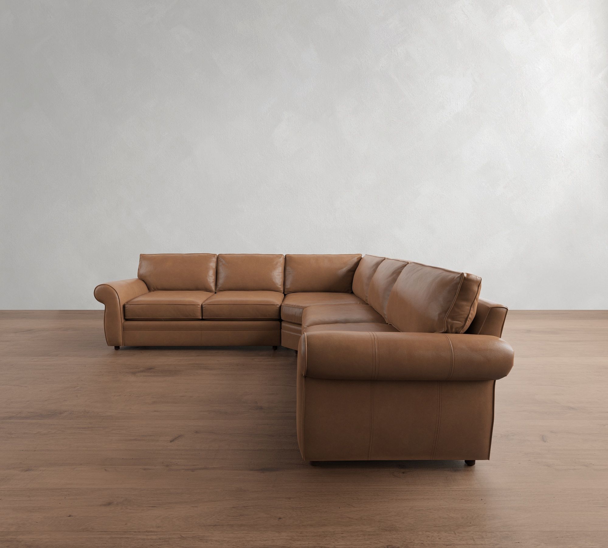 Pearce Roll Arm Leather 3-Piece L-Shaped Wedge Sectional (125")
