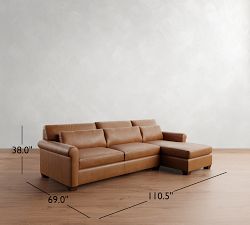 York Roll Arm Deep Seat Leather Chaise Sectional (91"&ndash;121")
