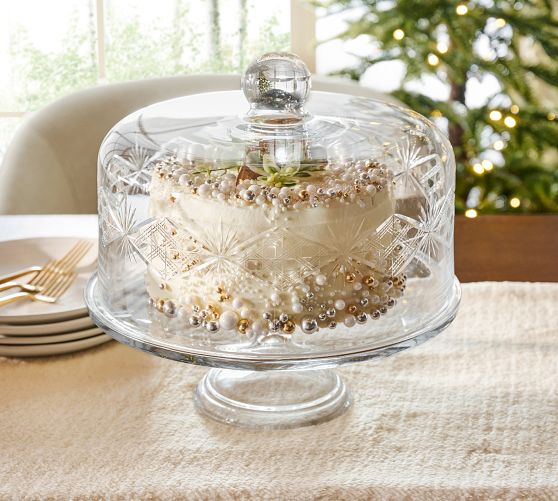 dome cut glass cake plate