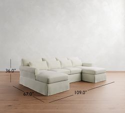 York Roll Arm Deep Seat Slipcovered Double Chaise Sectional (109"&ndash;129")