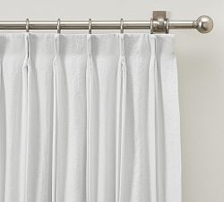 Open Box: Belgian Flax Linen Pinch Pleat Blackout Curtain, 50"W x 124"L - White