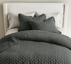 Open Box: Belgian Flax Linen Diamond Quilt, Full/Queen - Charcoal