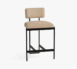 Open Box: Lowen Leather Counter Stool (26") - Nubuck Sand, Bronze