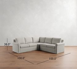 Cameron Modern Roll Arm Slipcovered 3-Piece L-Shaped Wedge Sectional (105")