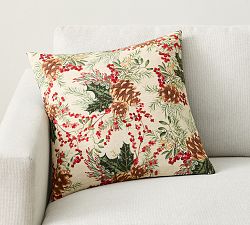 Holly Berry Embroidered Pillow Cover