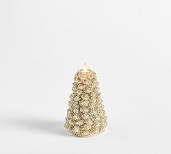 Open Box: Premium Flickering Flameless Tree Candle, Small (6"H) - Gold Glitter