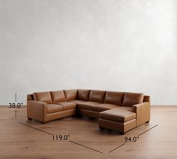 York Square Arm Leather 4-Piece Chaise Sectional (119")