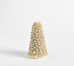 Open Box: Premium Flickering Flameless Tree Candle, Large 9" H - Gold Glitter