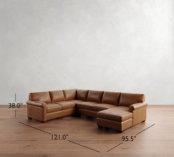 York Roll Arm Leather 4-Piece Chaise Sectional (121")