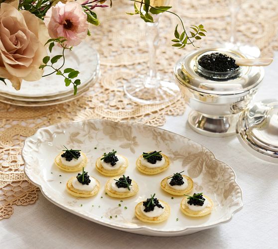 LoveShackFancy Neutral Floral Porcelain Serving Platter by Pottery Barn
