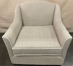 Open Box: Belen Upholstered Swivel Armchair - Performance Rustic Linen Parchment with White Piping