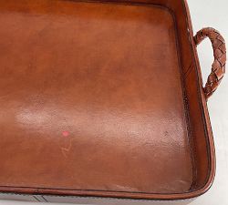Open Box: Decorative Wood and Leather Tray (16" Sq. x  2.5"H)