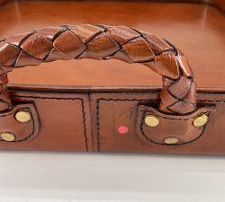 Open Box: Decorative Wood and Leather Tray (16" Sq. x  2.5"H)