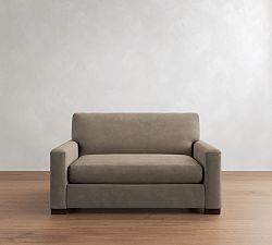 Open Box: Turner Square Arm Leather Twin Sleeper Sofa (58") - Performance Faux Nubuck Taupe, Dark Walnut