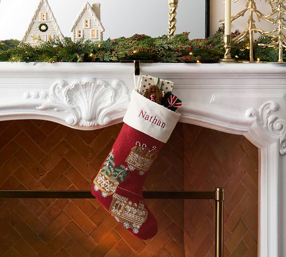 Gingerbread Train Crewel Stocking