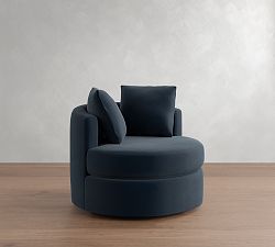 Open Box: Balboa Upholstered Swivel Armchair - Performance Everyday Velvet™ Ink Blue